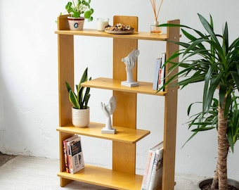 Eco-Friendly Plywood Bookshelf with Mid-Century Modern Vibe, Scandinavian Minimalist Storage Shelf for Books and Collectibles, Plant Stand