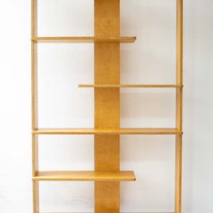 Mid-Century Modern Plant Stand and Bookshelf, Wooden Staggered Shelves, Minimalist Display Unit, Handmade Bookcase Honey