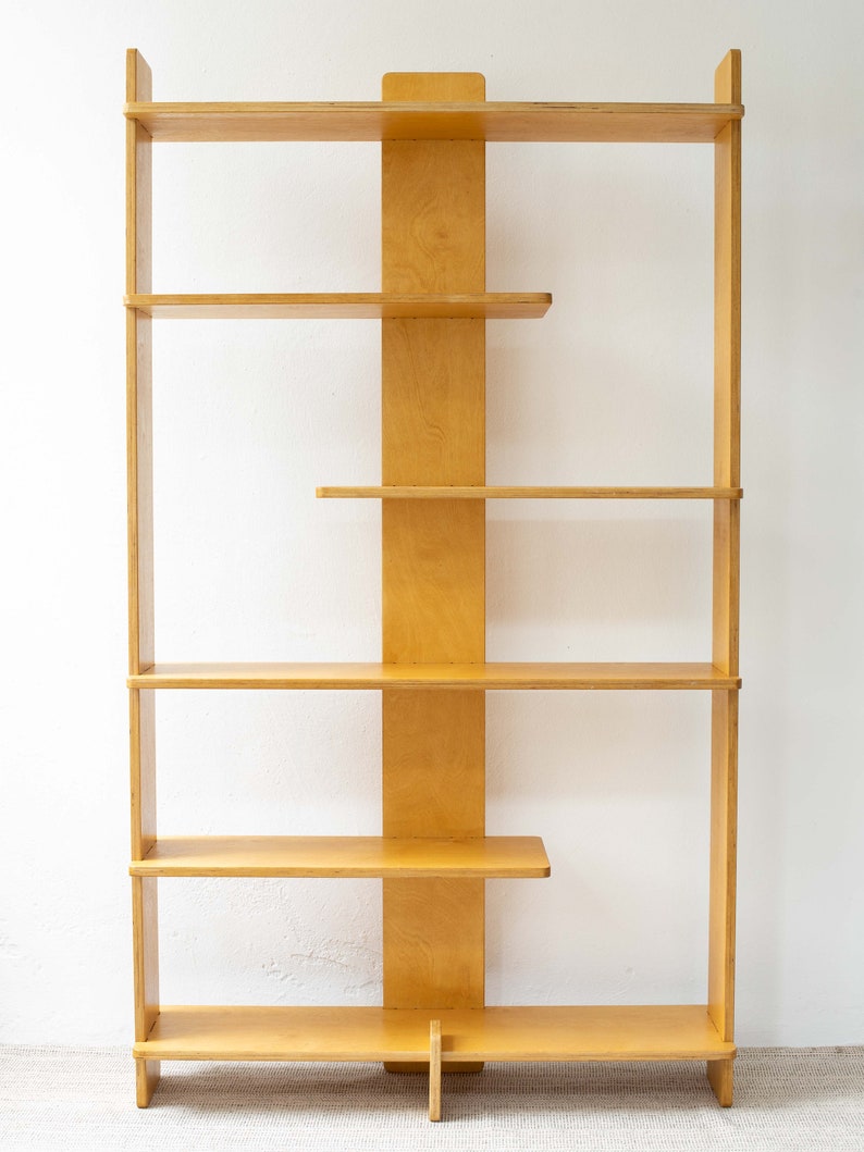 Mid-Century Modern Plant Stand and Bookshelf, Wooden Staggered Shelves, Minimalist Display Unit, Handmade Bookcase Honey