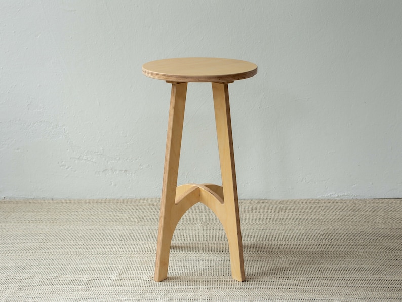 Wooden bar stool, Wood kitchen stool, Counter stool, Modern round 4 legged stool, Plywood Stool image 3