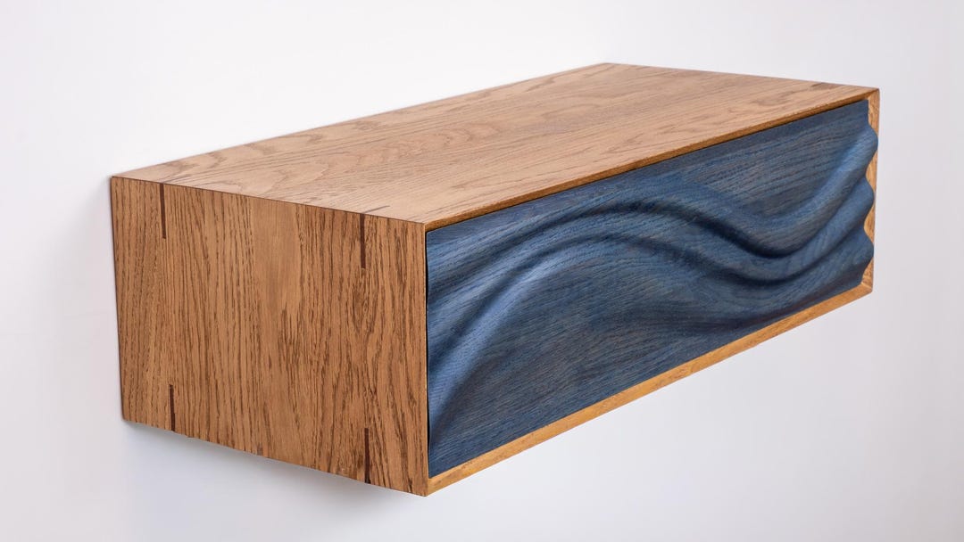 Handmade Solid Oak Floating Console Table – Blue Wavy Drawer Front - Etsy