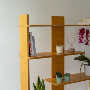 Mid-Century Modern Plant Stand and Bookshelf, Wooden Staggered Shelves, Minimalist Display Unit, Handmade Bookcase image 2