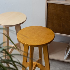 Wooden bar stool, Wood kitchen stool, Counter stool, Modern round 4 legged stool, Plywood Stool image 2