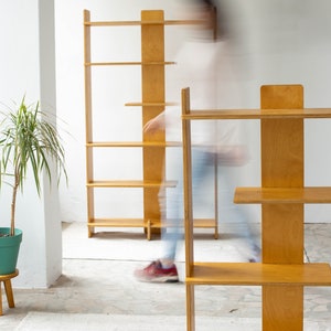 Mid-Century Modern Plant Stand and Bookshelf, Wooden Staggered Shelves, Minimalist Display Unit, Handmade Bookcase image 4