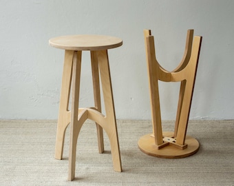 Wooden bar stool, Wood kitchen stool, Counter stool, Modern round 4 legged stool, Plywood Stool