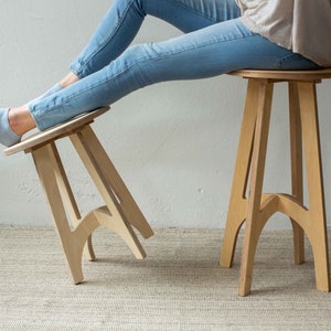 Wooden bar stool, Wood kitchen stool, Counter stool, Modern round 4 legged stool, Plywood Stool image 4