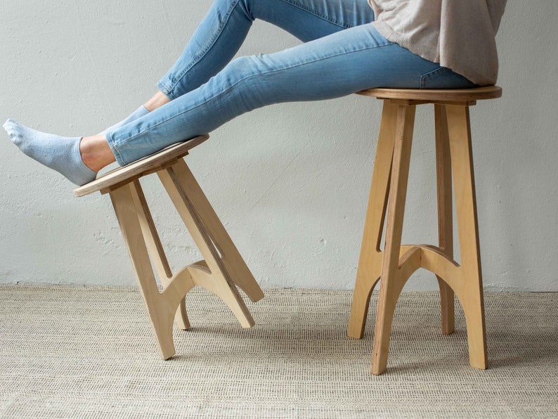 Wooden bar stool, Wood kitchen stool, Counter stool, Modern round 4 legged stool, Plywood Stool image 4