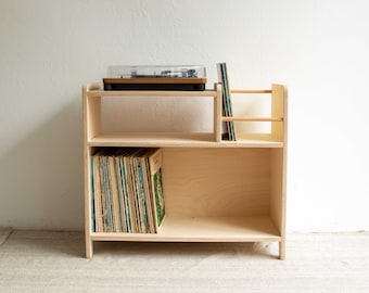 Vinyl record storage, Wooden turntable stand, Record player cabinet with Amp storage, Wood record display, Mid century modern record player