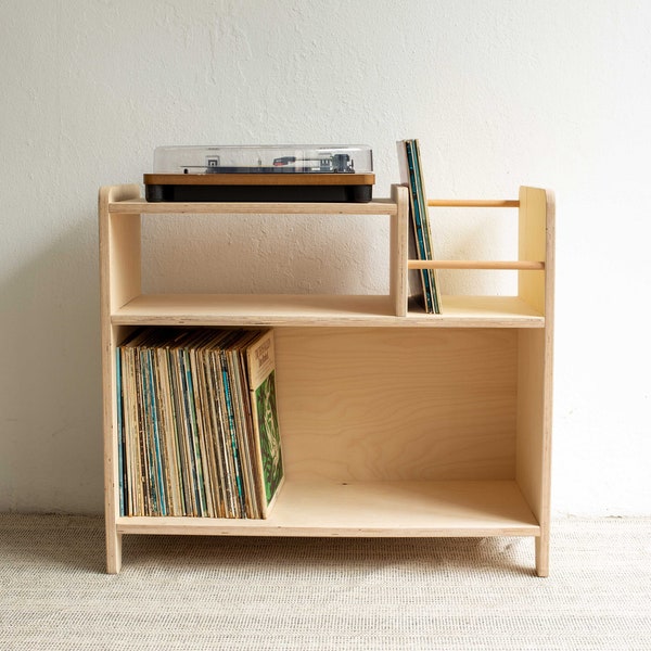 Vinyl record storage, Wooden turntable stand, Record player cabinet with Amp storage, Wood record display, Mid century modern record player