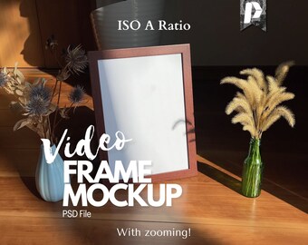 Video Mockup for Wall Art, Wood Frame Mockup, Simple Smart Object Placement, Vertical Frame Video Mockup