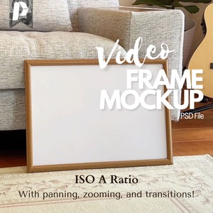 Video Mockup for Wall Art, Wood Frame Mockup, Simple Smart Object Placement, Horizontal Frame Video Mockup