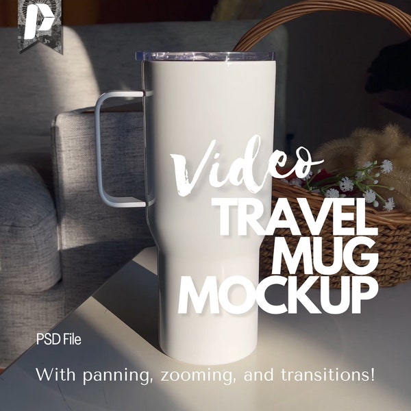 Video Travel Mug Mockup, Video Mockup Travel Mug, White Travel Mug Mockup, Travel Mug for Print on Demand or Sublimation