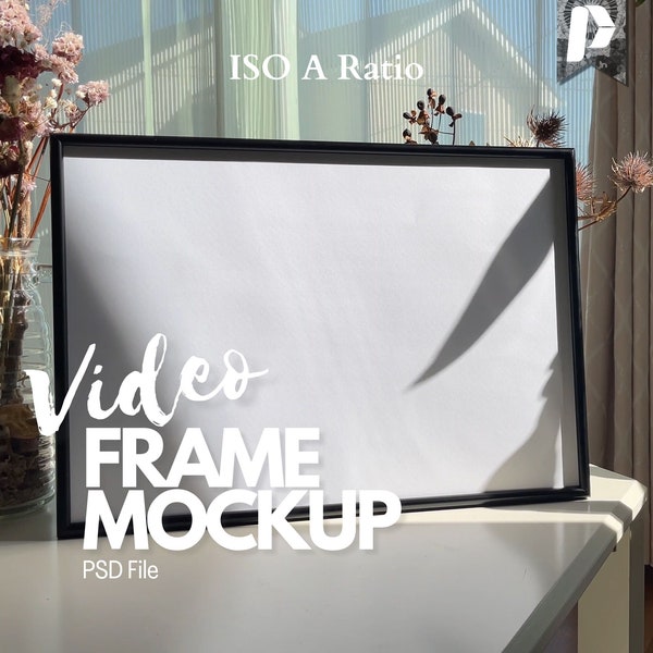 Video Mockup for Wall Art, Horizontal Frame Video Mockup, Simple Smart Object Placement, Black Frame Mockup