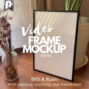 Video Mockup for Wall Art, Black Frame Mockup, Simple Smart Object Placement, Vertical Frame Video Mockup
