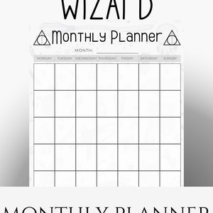 Wizard Printable Planner, Magical Potter Monthly Planner, Minimalistic monthly spread