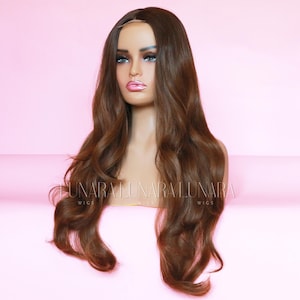 Chestnut Brown Long Wig &quot;MANUELA&quot; | Synthetic Small Lace Wigs | Heat-friendly | 28 Inches