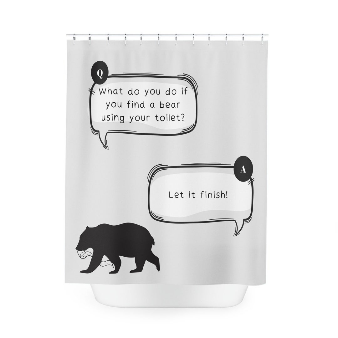 Funny Bear Toilet Joke Shower Curtain Whimsical Bathroom Etsy