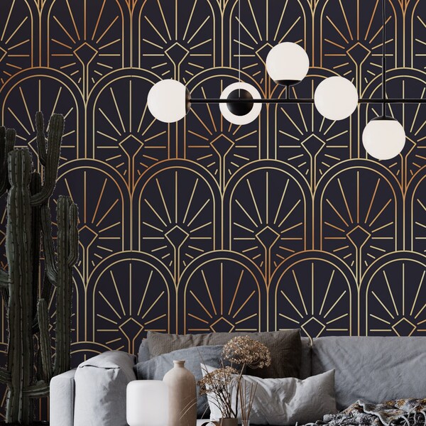 Navy Gold Wallpaper Etsy