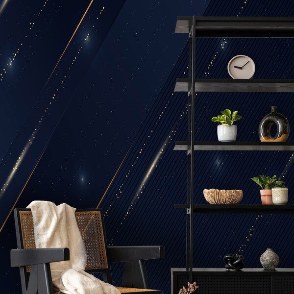 Navy Gold Wallpaper Etsy
