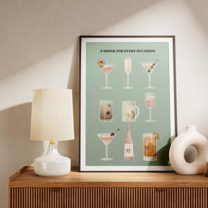 Póster sin marco de menú de cócteles, impresión de cócteles, póster de cócteles, regalo, arte de cocina, decoración de cocina, estética de cocina