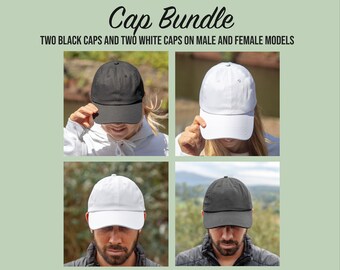 Paquete de maquetas de gorras, maqueta de gorra de papá para hombre, maqueta de gorra de béisbol para mujer, paquete de maquetas de gorras de sarga, paquete de maquetas de modelos de gorras de béisbol, maqueta de gorra de Printify