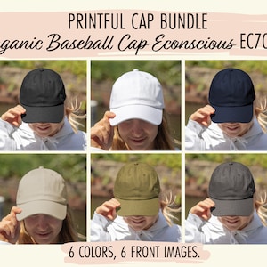 Printful Cap Mockup Bundle Organic Baseball Cap Econscious EC7000 Baseball Cap Mockup Bundle Printful dad hat mockup bundle twill hat