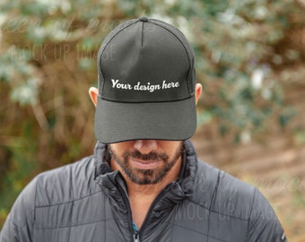 Mesh Back Snapback Cap Mockup Printful Otto Cap Mockup Charcoal Trucker Cap Mockup Charcoal Cap Mens Mockup Snapback Trucker Hat Charcoal