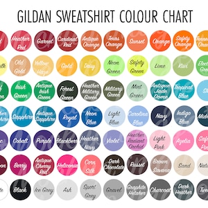 Gildan sweatshirt colour guide Gildan 18000 colour guide sweatshirt colour chart gildan sweater gildan color guide 18000 color chart