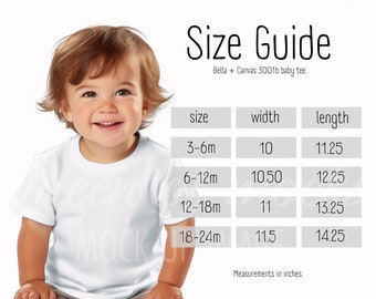 Bella + canvas 3001b size chart baby tshirt size chart childrens t-shirt size guide 3001b Bella + Canvas size guide simple 3001b mockup up