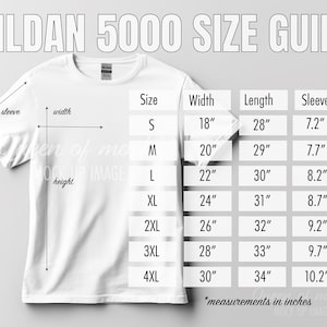 Gildan 5000 size guide Gildan 5000 size chart simple t-shirt size chart and product features Printify Gildan 5000 size guide minimalist