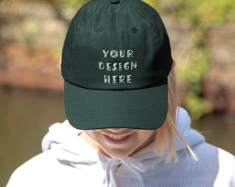 Maqueta de gorra de sarga verde cazador: modelo de gorra de béisbol unisex