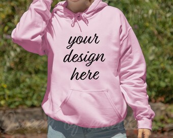 Gildan 18500 mockup Gildan Light Pink Hoodie Mockup Gildan 18500 Light Pink model mockup