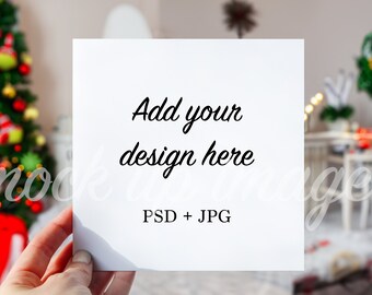 Photoshop PSD holiday card mockup christmas card PSD mockup christmas card smart object mockup holiday card christmas tree mockup card