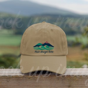 green khaki baseball cap mockup outdoor lifestyle cap mockup green khaki Printify green khaki dad hat mockup printful cap mockup twil hat