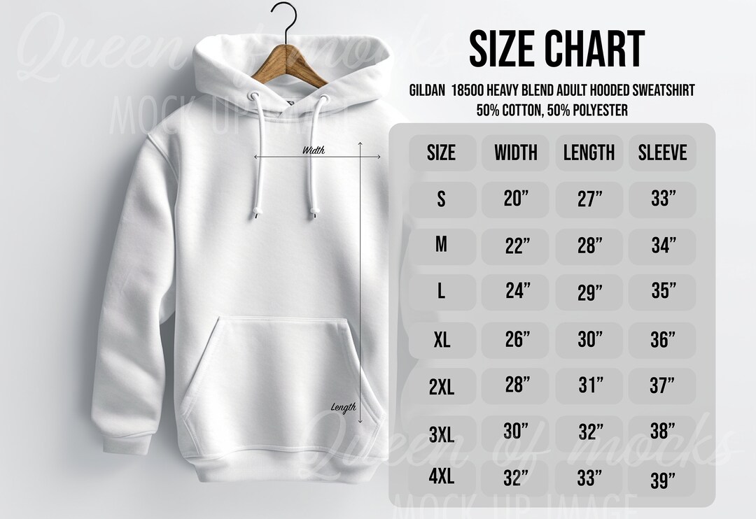 Gildan 18500 Size Chart Gildan Hoodie Size Chart Sweatshirt Hooded Size ...