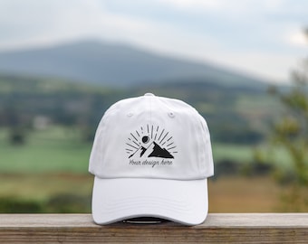 Maqueta de gorra de papá clásica blanca Maqueta de gorra de papá blanca Yupoong Maqueta de gorra de béisbol impresa Maqueta de gorra de twill unisex Maqueta de gorra para exteriores Naturaleza