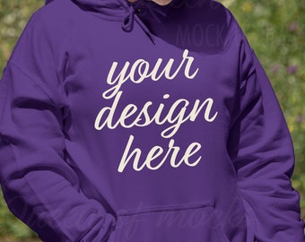 Gildan 18500 mockup Gildan Purple Hoodie Mockup Gildan 18500 Purple model mockup oversized purple hoodie mockup closeup
