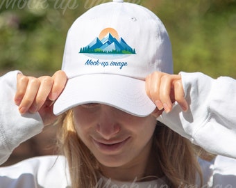 Maqueta de gorra de papá, maqueta de gorra de sarga blanca, maqueta de modelo de gorra blanca, maqueta de gorra de béisbol unisex, gorra de mujer