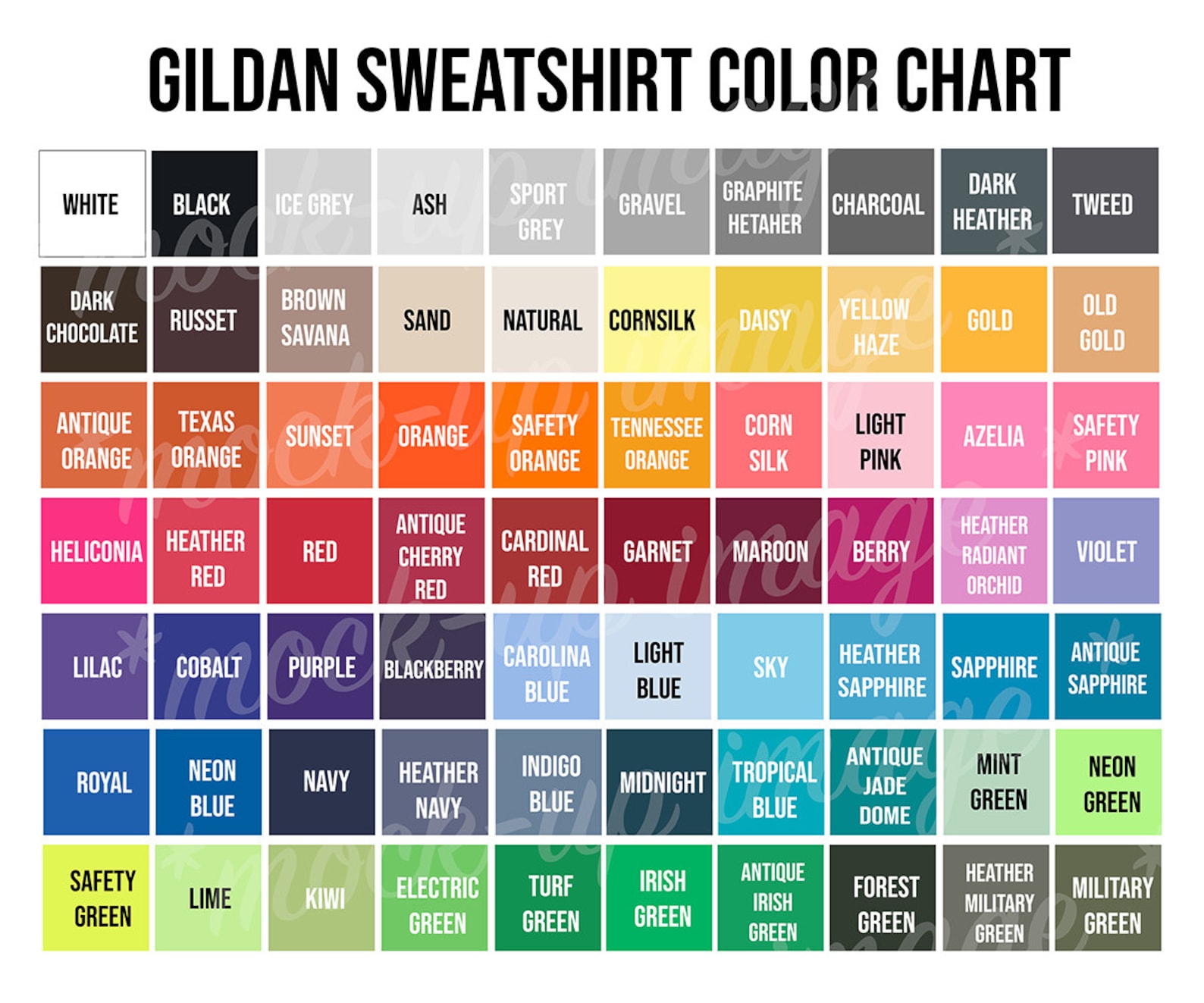 Gildan 18000 Color Guide Gildan Colour Guide Simple Color Chart Gildan ...