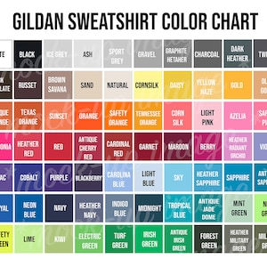 Gildan 18000 color guide Gildan colour guide simple color chart Gildan 18000 colour chart Gildan sweatshirt color chart Gildan color table