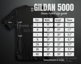 Gildan 5000 Size Chart: T-Shirt Size Guide (PNG)