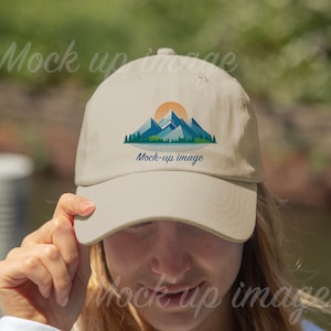 Organic Baseball Cap Econscious Mockup Oyster | Oyster Baseball Cap Mockup| EC7000 Cap Mockup Oyster | Printful Mockup