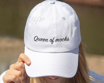 Classic Dad Hat White Yupoong White Dad Hat Mockup Printful Baseball Cap Mockup Girl Model Cap Mockup Printful White Hat Mockup Close Up Cap