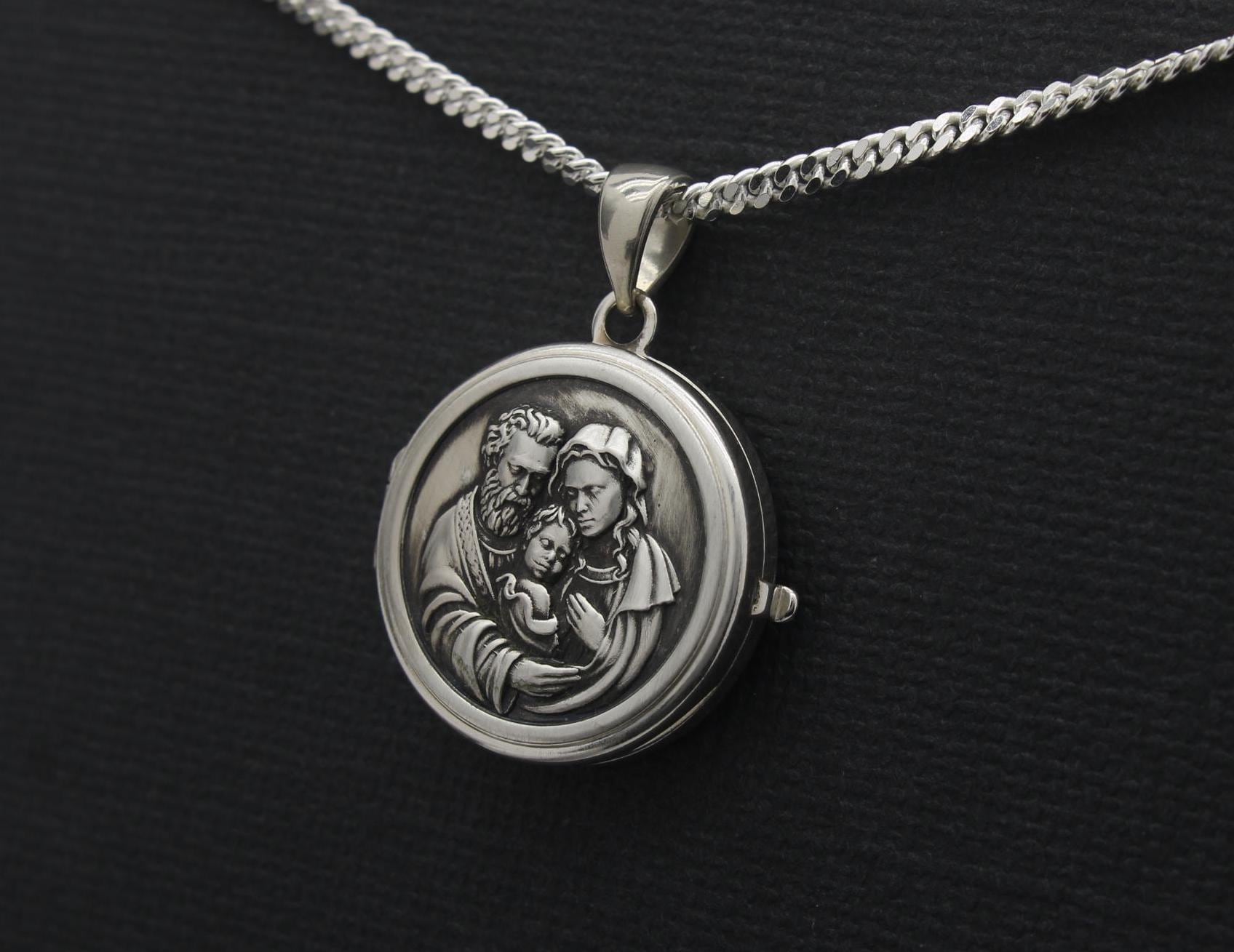 The Holy Family Silver Locket Necklace - Etsy