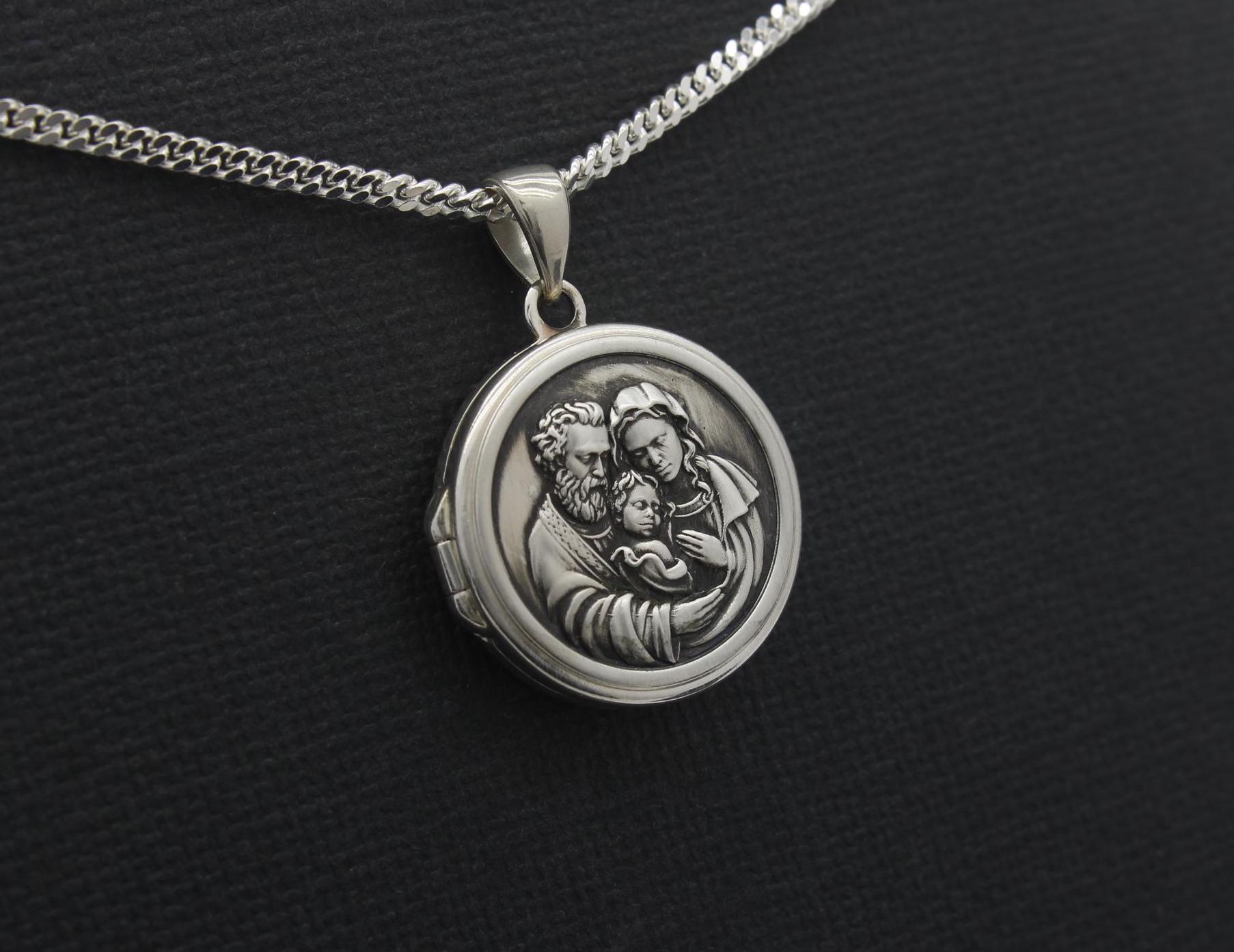 Holy Locket Pattern The Holy Family Silver Locket Necklace - Etsy