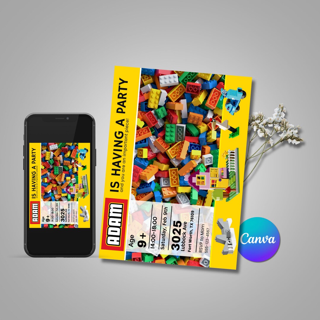 Editable Printable Building Blocks Birthday Invitation, Building Bricks ...