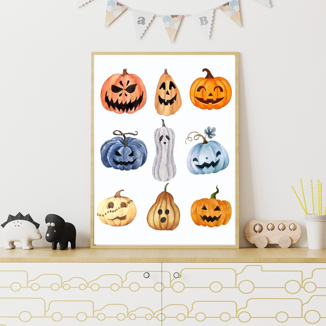DIGITAL DOWNLOAD Halloween Pumpkin Wall Art Watercolor Etsy