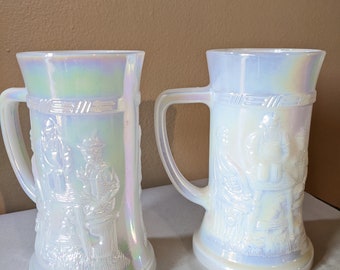 Vintage Tasse Becher Bundesglas USA Moonglow irisierend Opalisierung D Griff Gebraucht Paar