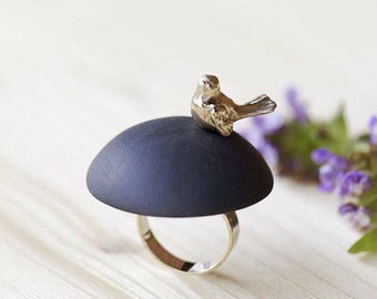 LILITH silver bird ring - SCULPTURE COLLECTION - contemporary ring - gift for her - luxury rings