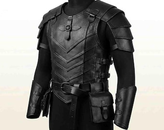 Handmade Medieval Chest Leather Armor With Pauldrons and Bracers : Norse LARP Cosplay Costume